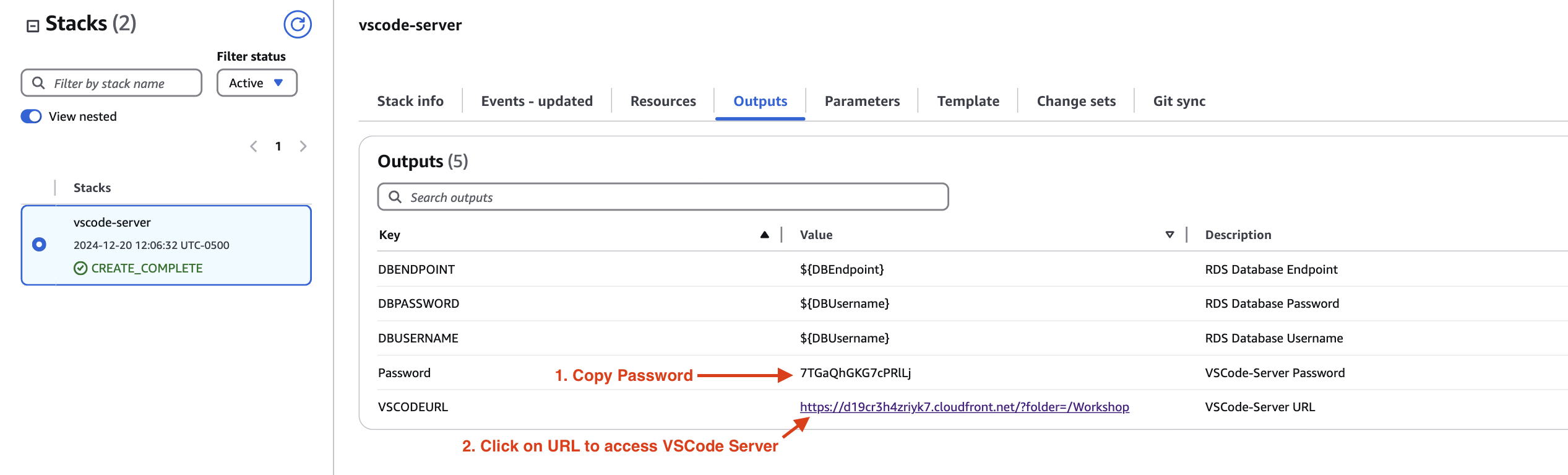 CloudFormation Outputs Location