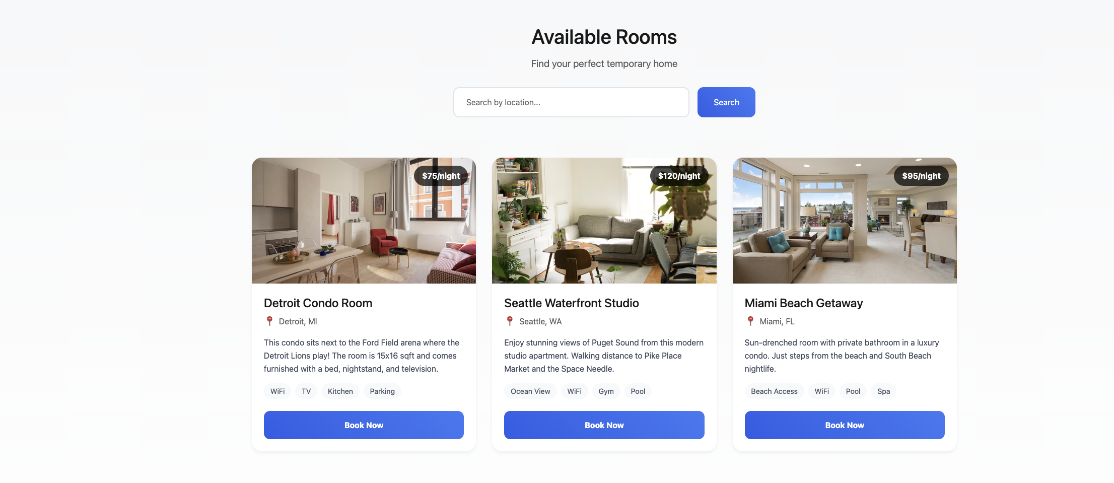 Rooms Page After